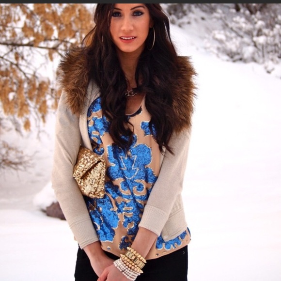 NWT Neiman Marcus x Target Blue & Tan Sequin Top - Picture 7 of 7